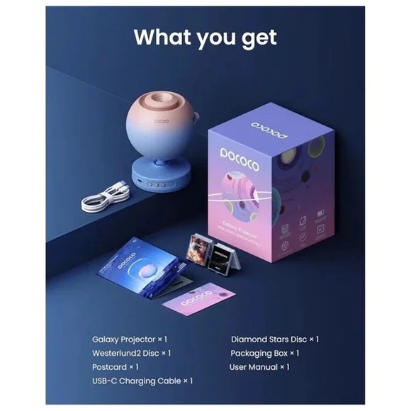 POCOCO Galaxy Star Projector for Bedroom with Replaceable Optical Film Discs